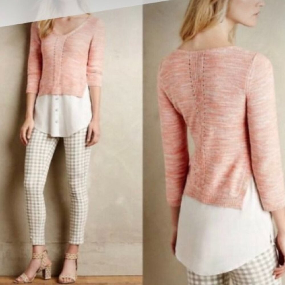 Anthropologie Moth Layered Cotton Blend Sweater Peach/Coral Women's S